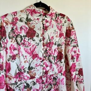 Dalia MacPhee Floral High Neck Mini Dress Button Front • Size Large